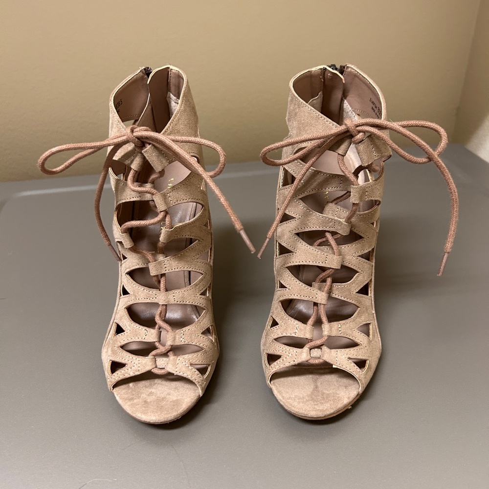 Chinese Laundry Tan Lace-Up Heels